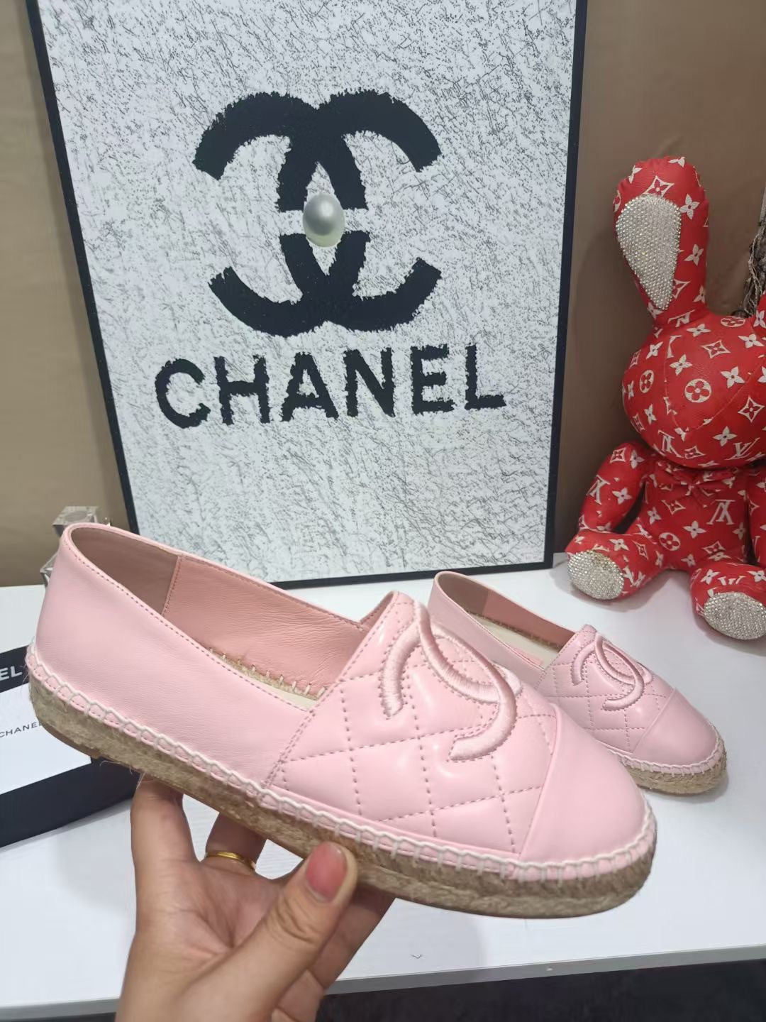 Chanel 26s Espadrille Loafers In Light Pink Calfskin With Rope Sole