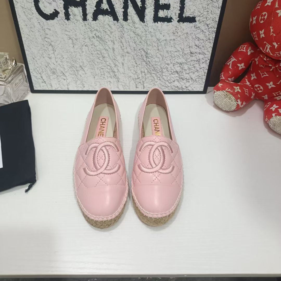 Chanel 26s Espadrille Loafers In Light Pink Calfskin With Rope Sole