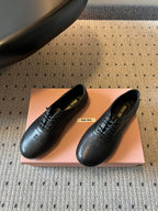 Miu 26s Lace-up Leather Shoes Black Sheepskin 726835