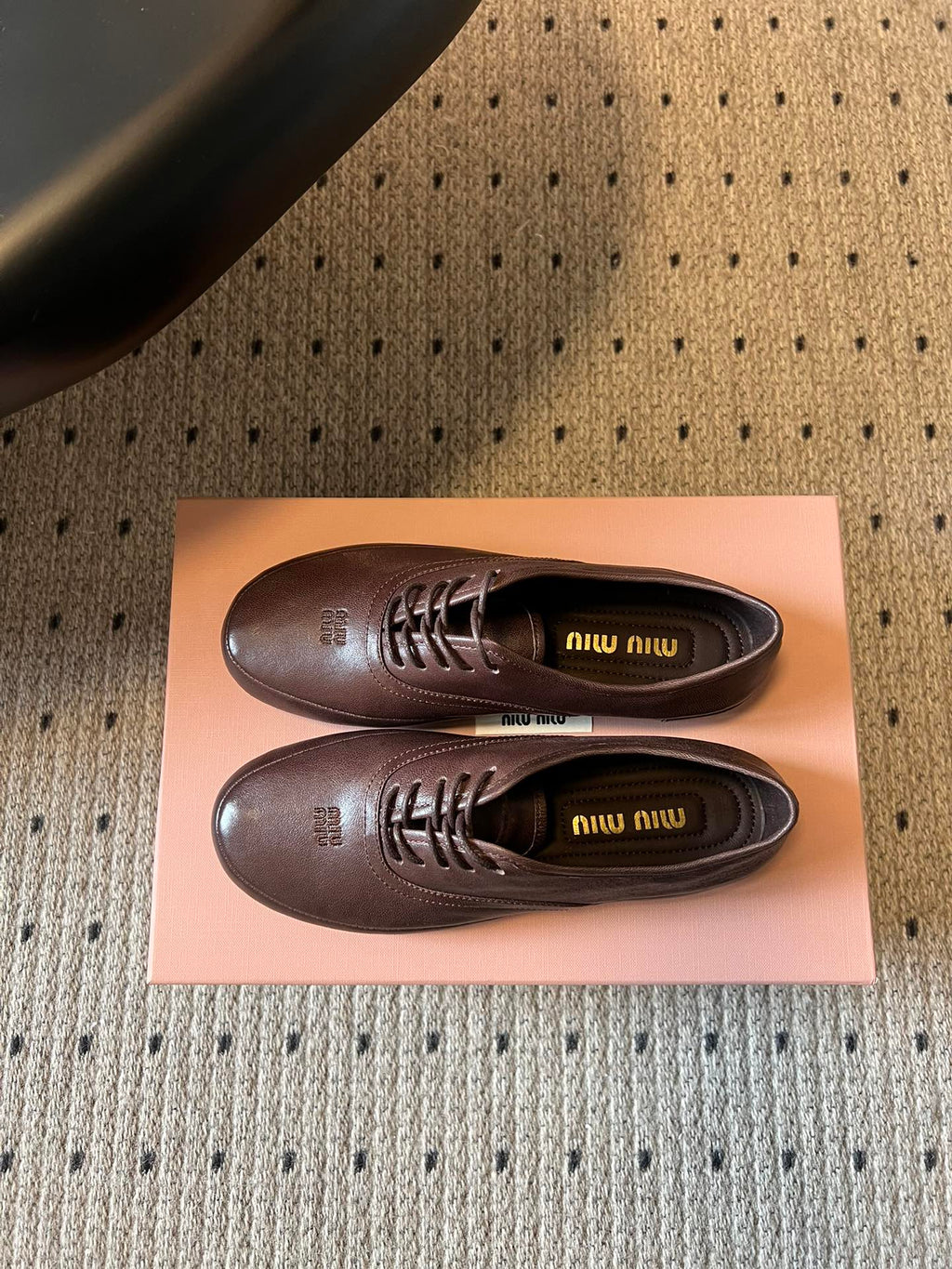 Miu 26s Lace-up Leather Shoes Coffee Sheepskin 726836