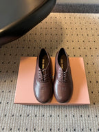 Miu 26s Lace-up Leather Shoes Coffee Sheepskin 726836