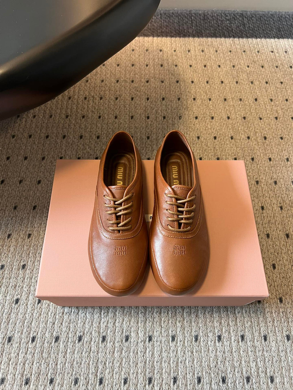 Miu 26s Lace-up Leather Shoes Camel Sheepskin 726837