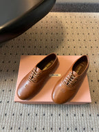 Miu 26s Lace-up Leather Shoes Camel Sheepskin 726837
