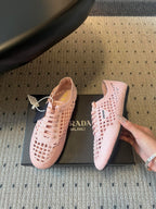 Prada 26s Collapse Sneakers Light Pink Crochet Laced 726979