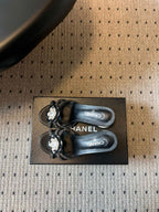 CC 2026s Pearl Camellia Sandals 7cm Black Cowhide 719455