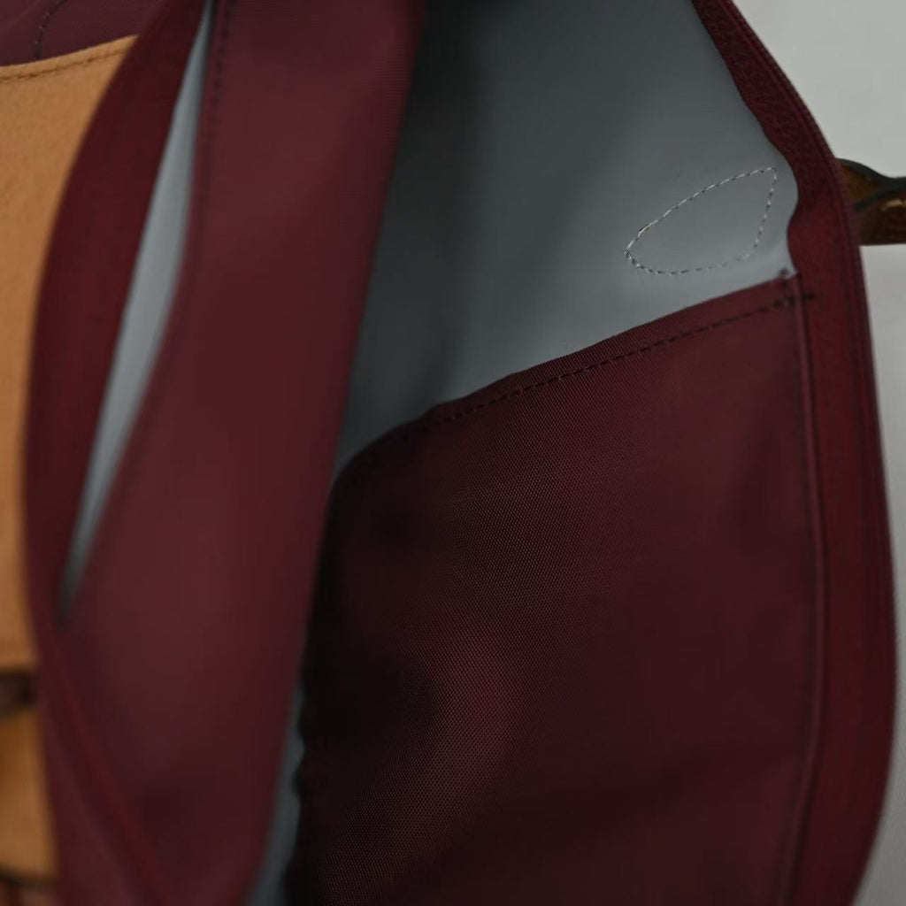 Longchamp Small Le Pliage Tote Bag Brown Burgundy Polyamide Leather