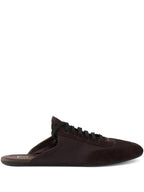 Prada Collapse Mules Brown Black Suede Goatskin