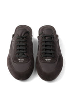 Prada Collapse Mules Brown Black Suede Goatskin