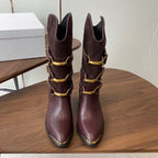 Isabel Marant Meixa Boots Santiag 30mm Burgundy Leather and Metal