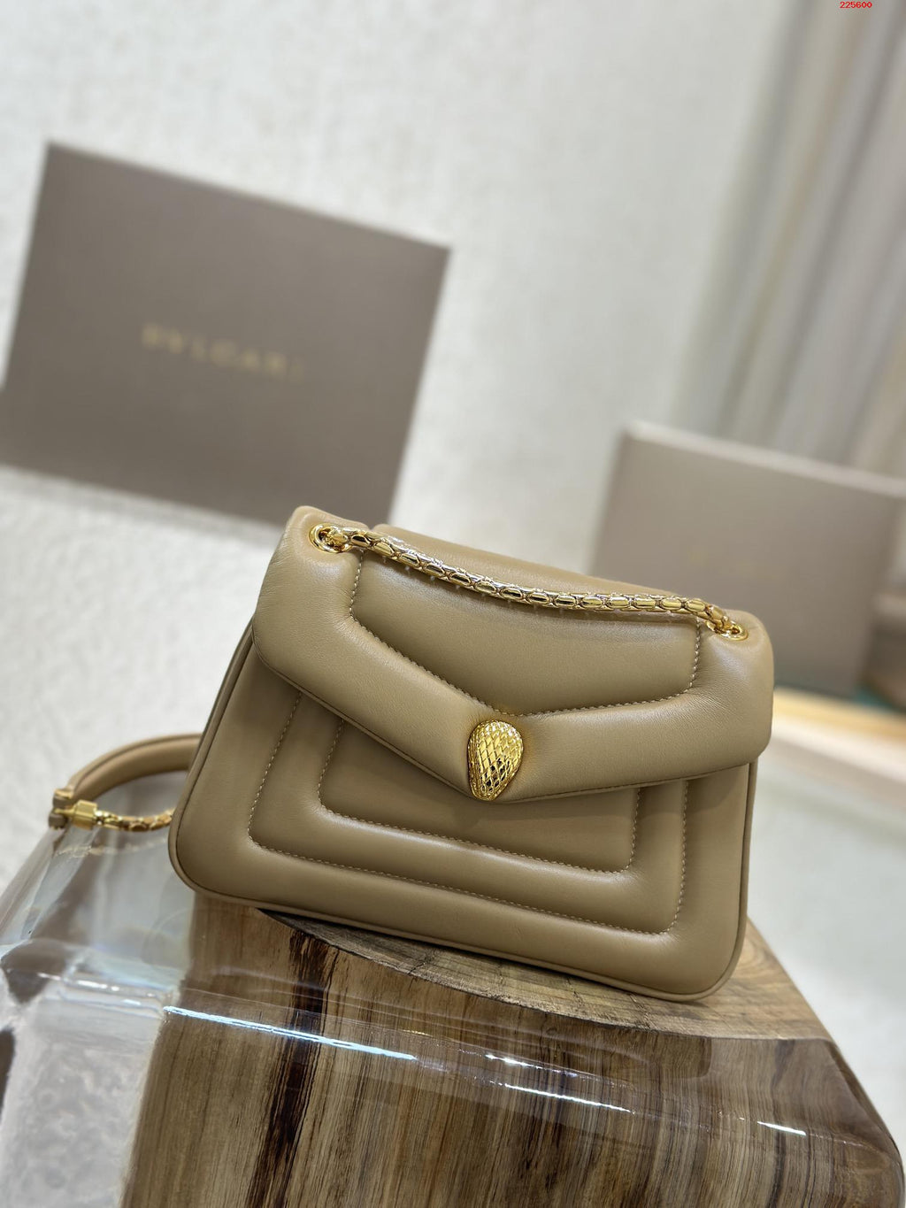 BVL Serpenti Reverse Shoulder Bag 22.5cm Beige Calfskin GHW 188584