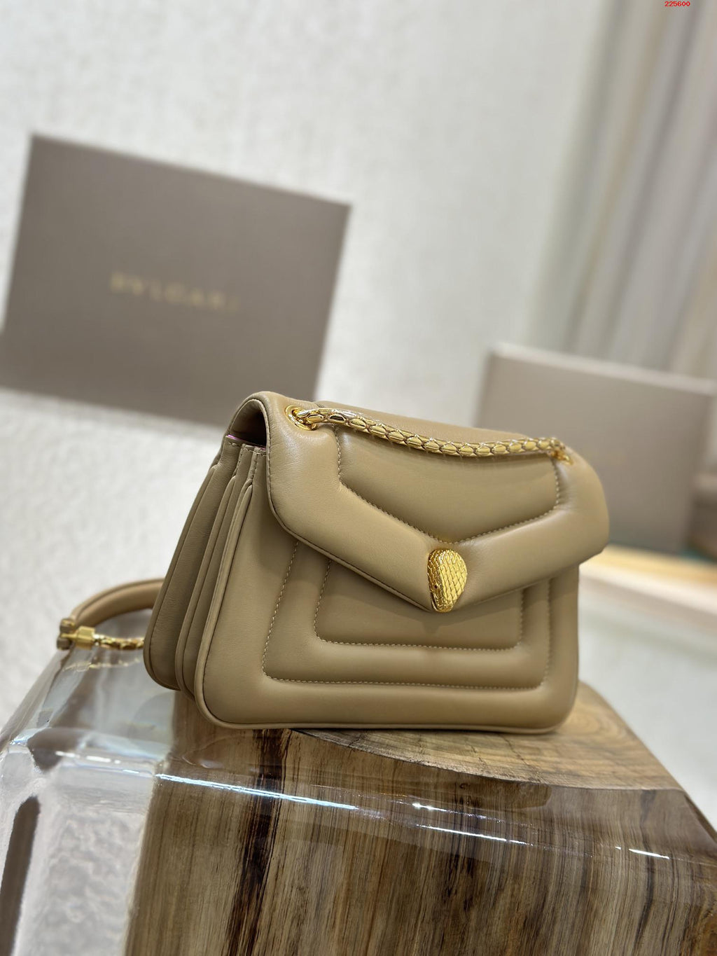 BVL Serpenti Reverse Shoulder Bag 22.5cm Beige Calfskin GHW 188584