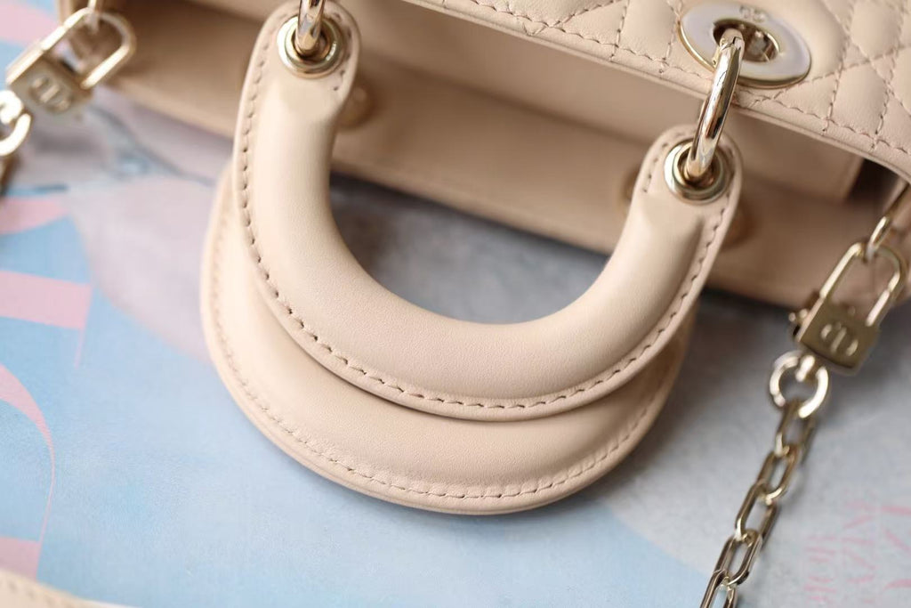 Small Lady D-Joy Bag Beige Sheepskin