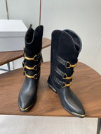 Isabel Marant Meixa Boots Santiag 30mm Black Leather and Metal