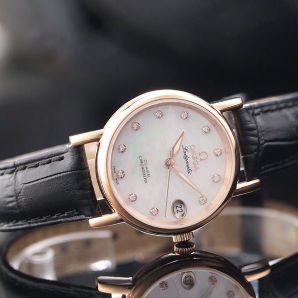 DE VILLE LADYMATIC 31MM MOP DIAL LEATHER STRAP