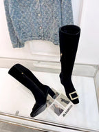 Belle Vivier Long Booties 7.5cm Black Suede