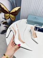 PRA Patent Leather Slingbacks White Lambskin