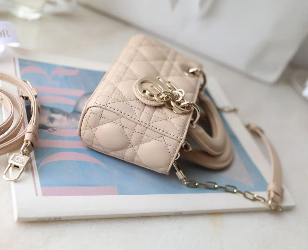 Small Lady D-Joy Bag Beige Sheepskin