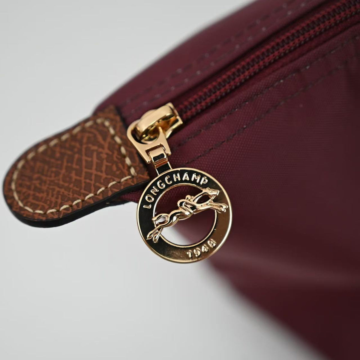 Longchamp Small Le Pliage Tote Bag Brown Burgundy Polyamide Leather