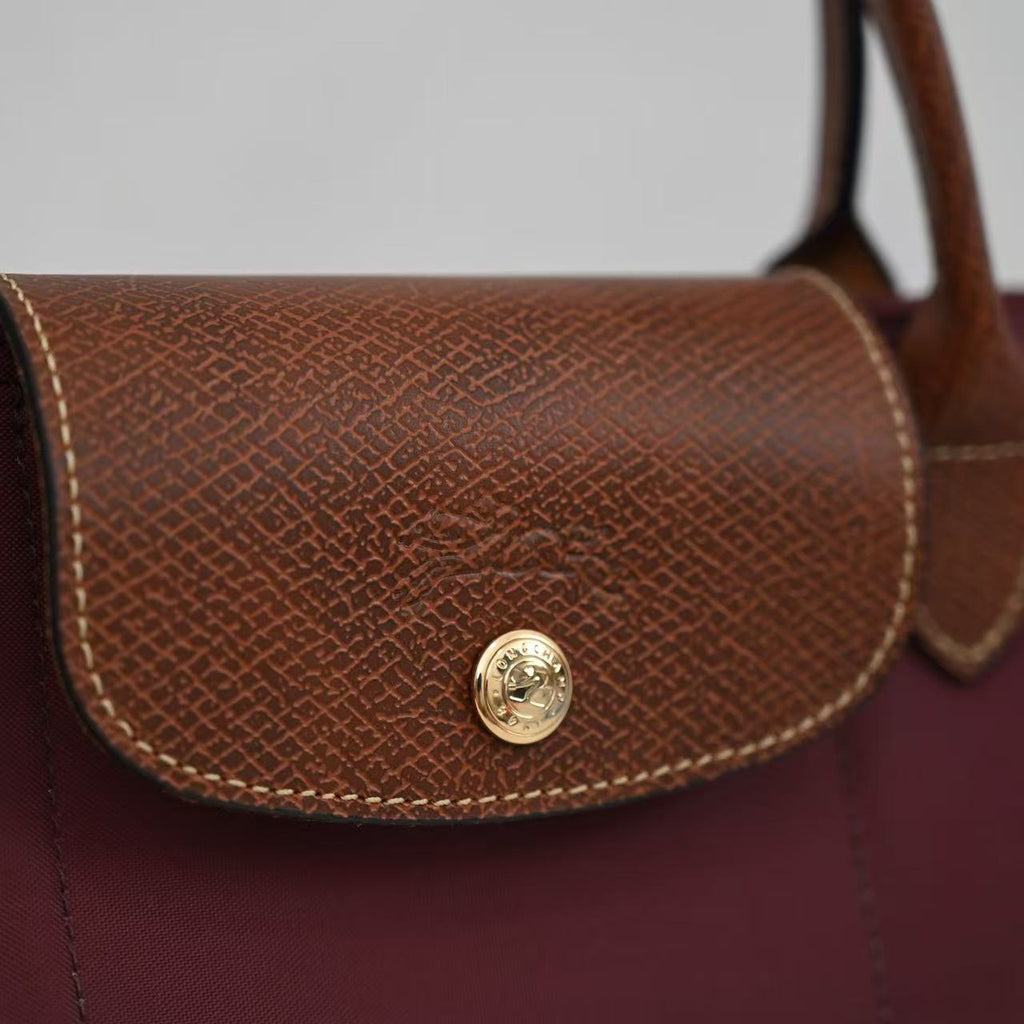 Longchamp Small Le Pliage Tote Bag Brown Burgundy Polyamide Leather
