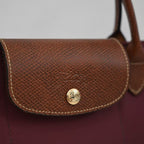 Longchamp Small Le Pliage Tote Bag Brown Burgundy Polyamide Leather