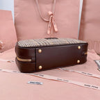 Miu 5BB147 Handbag 28cm Brown Beige Tweed