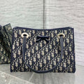 CD Medium Shopping Bag Blue Beige Oblique Jacquard Cotton Calfskin