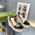 gg marmont sandal 140mm espadrilles black leather