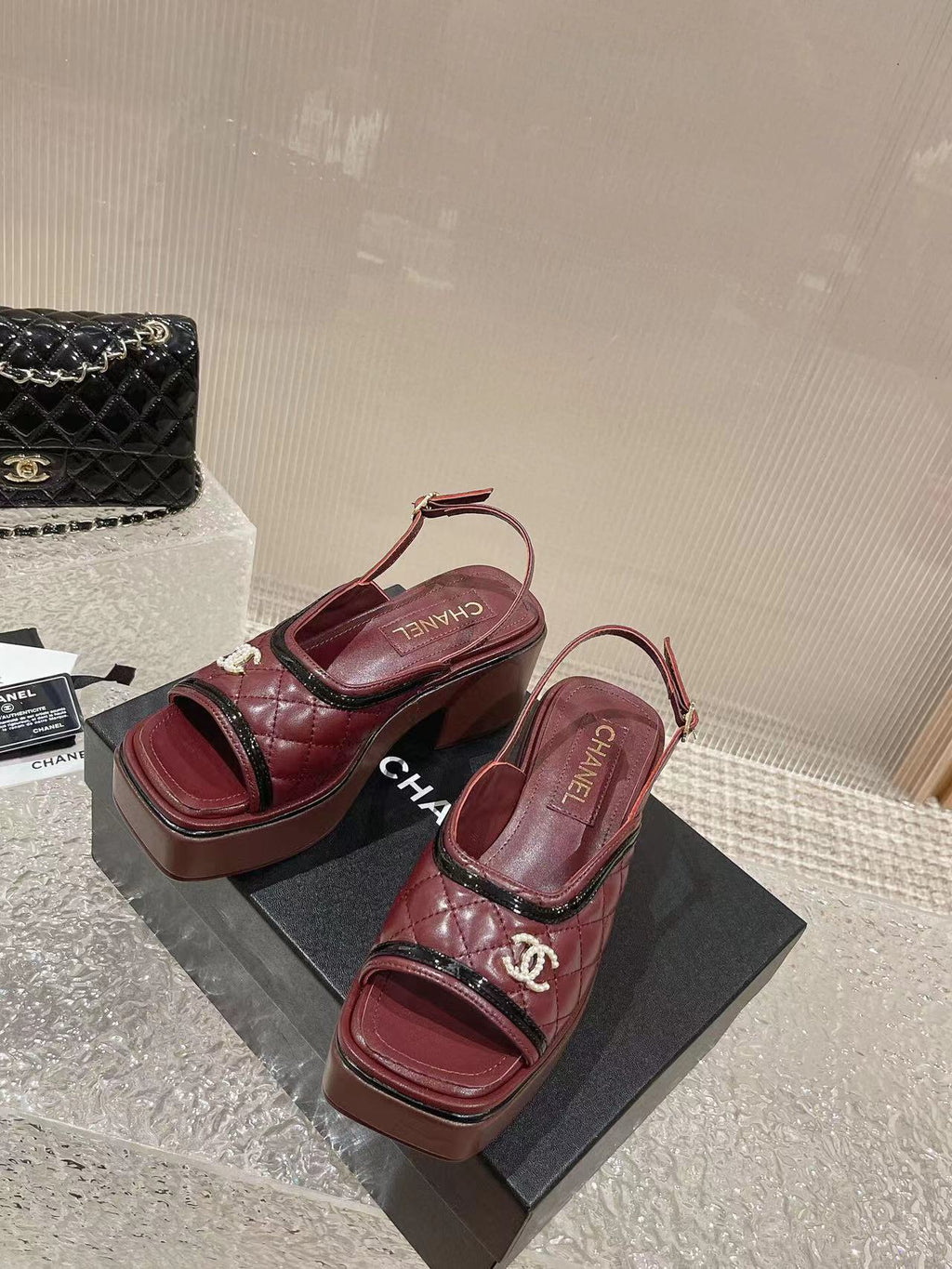 cc platform slingback sandal burgundy calfskin
