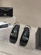 cc platform slingback sandal black calfskin