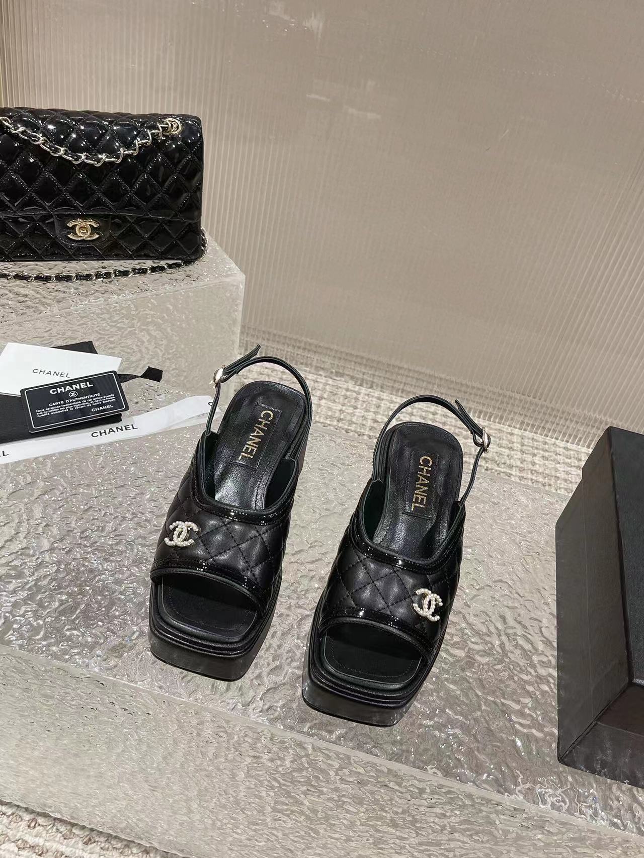 cc platform slingback sandal black calfskin