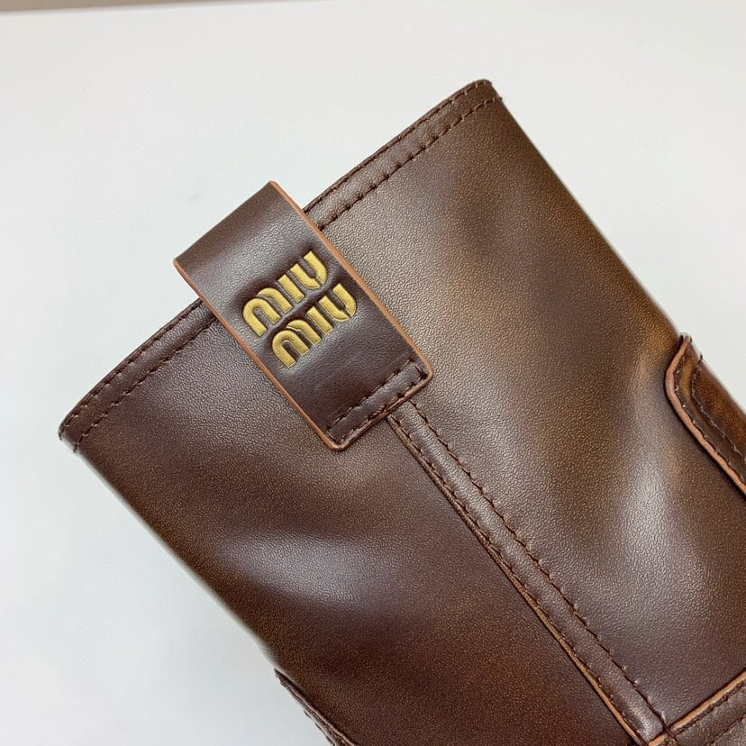 Miu Smoked Leather Booties
