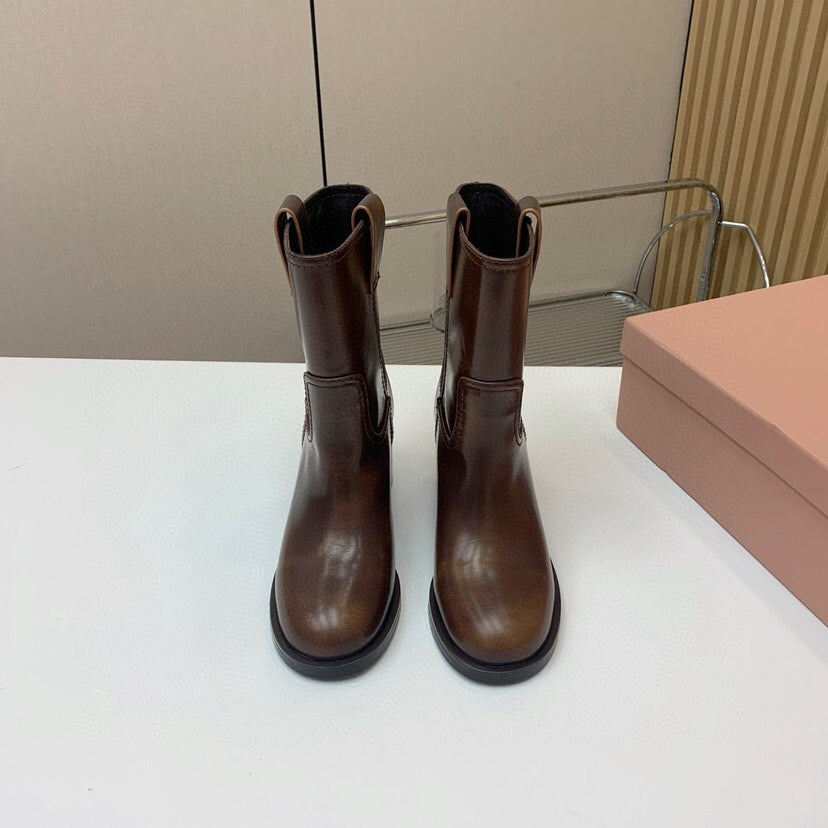 Miu Smoked Leather Booties