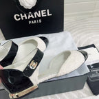 CC Ballerina Flats Black White Tweed & Calfskin