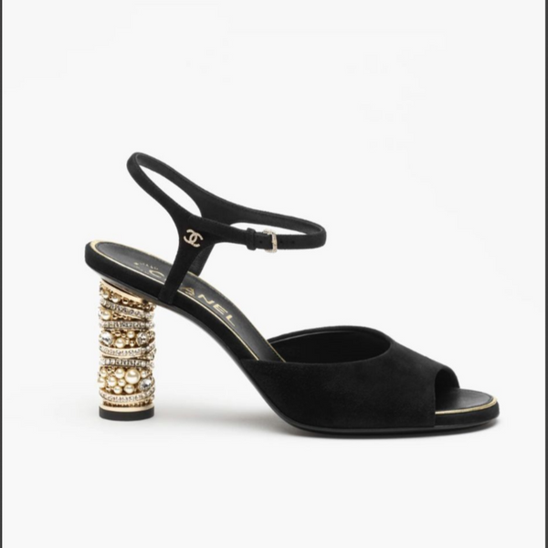 CC SUEDE KIDSKIN SANDAL   PEARLS BLACK