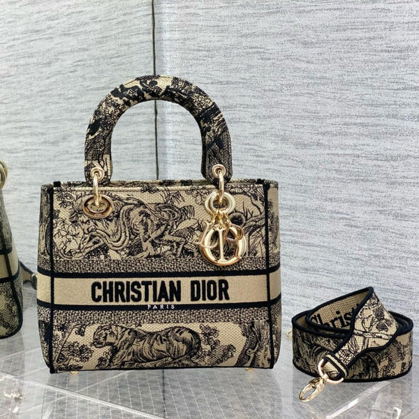 CD 24 Women Mini Lady D-lite Bag Brown Toile de Jouy Embroidery