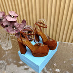 Prada 120mm Woman Camel Suede Sandals