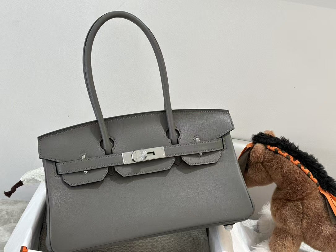HM SHOULDER BIRKIN 29CM IRON GRAY CALFSKIN SILVER HARDWARE