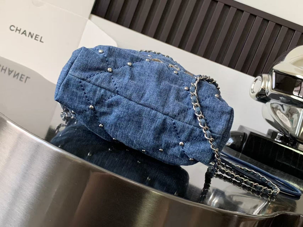 CC 22 Mini Chain Shoulder Bag Blue Denim Shw