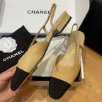 slingbacks flat beige goatskin black grosgrain