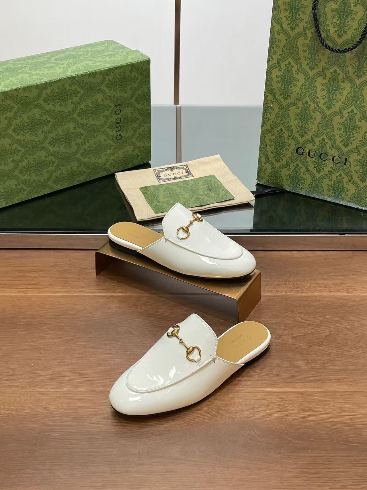 Horsebit Mule White Patent Calfskin