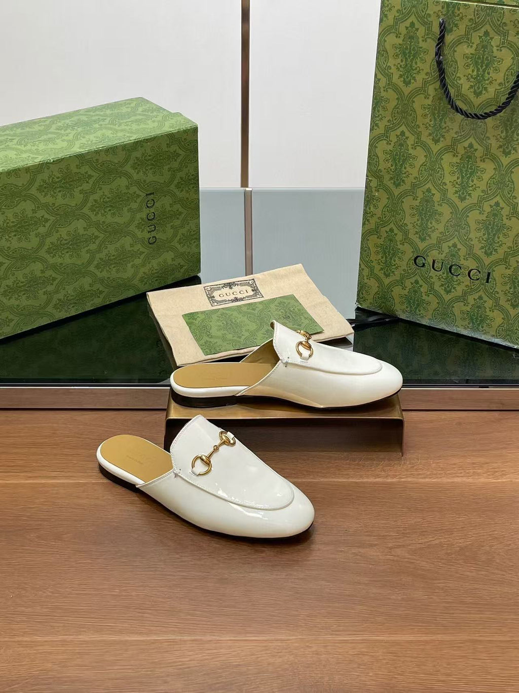 Horsebit Mule White Patent Calfskin