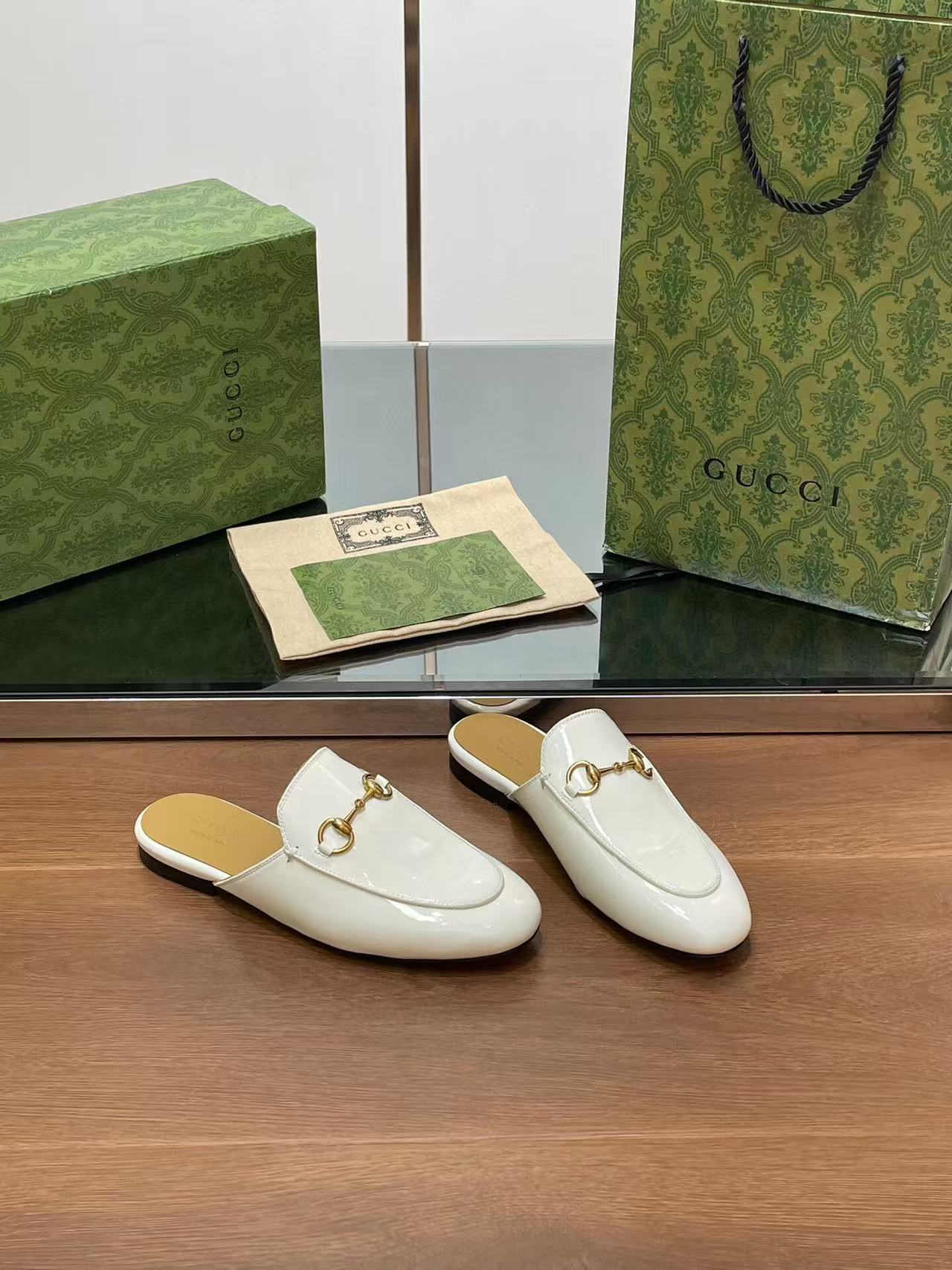 Horsebit Mule White Patent Calfskin