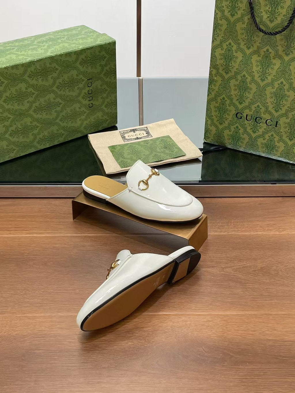 Horsebit Mule White Patent Calfskin