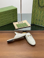 Horsebit Mule White Patent Calfskin