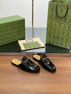 Horsebit Mule Black Patent Calfskin