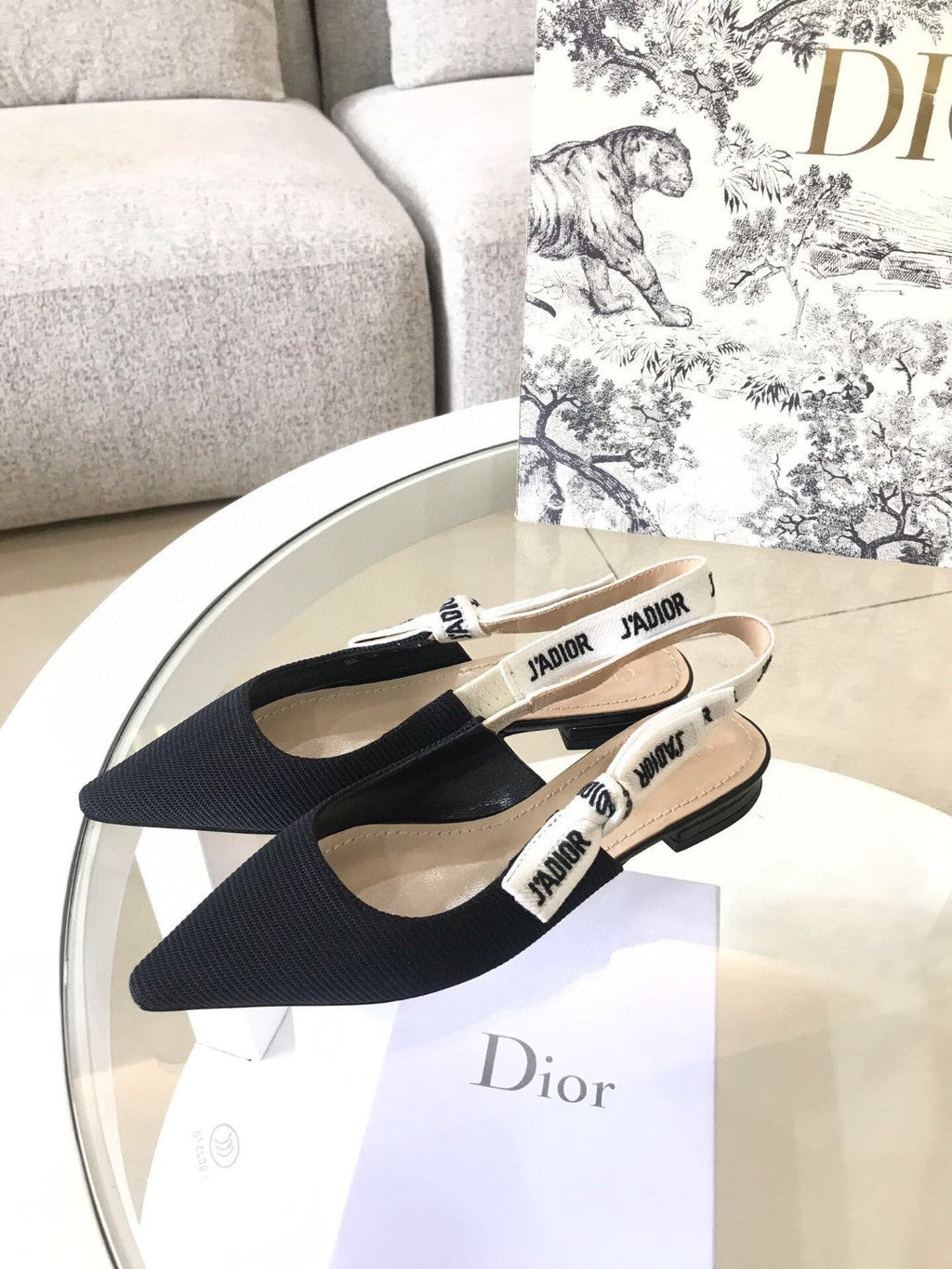 CD Slingback Pump Black Technical Fabric Beige Calfskin