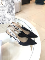 CD Slingback Pump Black Technical Fabric Beige Calfskin