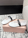 Miu Mary Jane Flat White Mesh Fabric