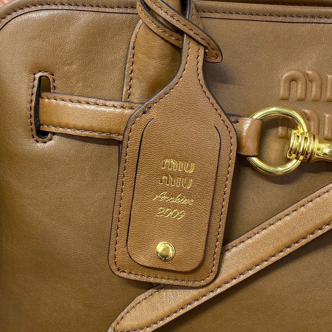 Miu Tote Bag 40 Brown Aventure Nappa Leather