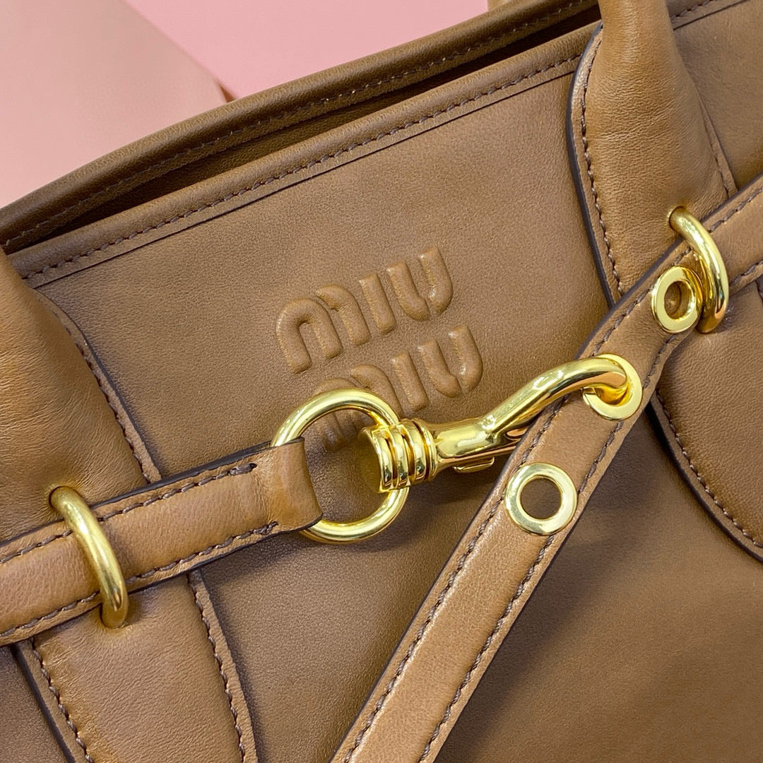 Miu Tote Bag 40 Brown Aventure Nappa Leather